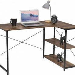 EUGAD Schreibtisch, Computertisch Büromöbel Couchtisch mit Ablage Holz Stahl Schwarz+Beigebraun Industrie-design -TischStuhl Verkäufe 0036ad1b d09c 5d52 a327 ce735b9d320f