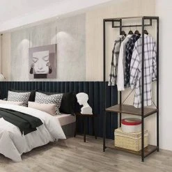 EUGAD Kleiderständer, Garderobenständer mit 2 Ablagen Holz Metall Schwarz-Hell Eiche Schwarz-Vintage, Wei&szlig;-Eiche -TischStuhl Verkäufe 0be050a8 47dd 5275 92b4 d150b010f596