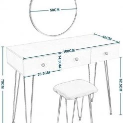 EUGAD Schminktisch, Kosmetiktisch mit 3 Schubladen, Frisiertisch aus MDF und Massivholz, 100x40x79cm, Weiß-Golden -TischStuhl Verkäufe 0c2b0ccf 7e1c 5e35 a58d d4af90383721