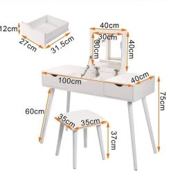 EUGAD Schminktisch, mit Aufklappbarem Spiegel, Schreibtisch mit 2 Schubladen, 100x40x75cm(L*B*H), Kosmetiktisch Computertisch mit große Tischplatte Eiche Wei&szlig; -TischStuhl Verkäufe 10327f80 3551 5708 9826 cf126695f13b