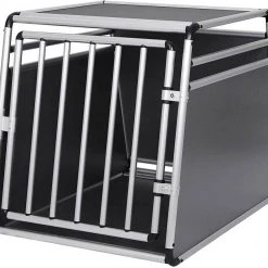EUGAD Tiertransportbox, Hundetransportbox Alu Hundebox Reisebox Autobox für Husky Samojede Weimaraner Labrador Golden Retriever 90 x 65 x 69 cm XXL Schwarz Grau