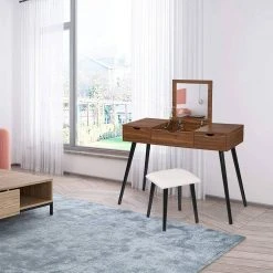 EUGAD Schminktisch, mit Aufklappbarem Spiegel, Schreibtisch mit 2 Schubladen, 100x40x75cm(L*B*H), Kosmetiktisch Computertisch mit große Tischplatte Eiche Wei&szlig; -TischStuhl Verkäufe 1233e59c 3f79 5967 8a22 a79358bc28d2