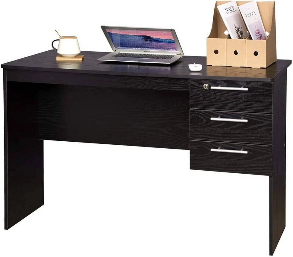EUGAD Schreibtisch, Computertisch Bürotisch mit 3 Schubladen und Schloss Holz Schwarz 3 EUGAD Schreibtisch, Computertisch Bürotisch mit 3 Schubladen und Schloss Holz Schwarz – Bild 3