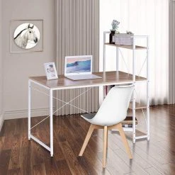 EUGAD Schreibtisch, Bürotisch mit Ablage Holz Stahl 120x64x120cm (BxTxH) Hell Eiche+schwarz Dunkel Buche-Schwarz, Hell Eiche-Schwarz, Hell Eiche-Wei&szlig; -TischStuhl Verkäufe 13480dff 9cf3 58ca ab7a 173180c8e5f6