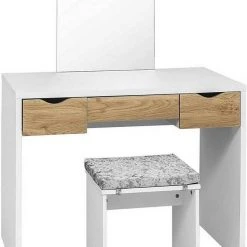 EUGAD Schminktisch, mit Hocker einem große Spiegel und 3 großen Schubladen Weiß-Eiche Eiche-Wei&szlig;, Wei&szlig;, Wei&szlig;-Eiche -TischStuhl Verkäufe 13fba935 7d05 56bc 8840 dcc61440e610
