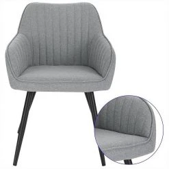 EUGAD Esszimmerstuhl (1 Stück), Küchenstuhl Wohnzimmerstuhl Sitzfläche aus Leinen Polsterstuhl mit Armlehne Metallbeine für Esszimmer Wohnzimmer Küche,Dunkelgrau Hellgrau -TischStuhl Verkäufe 148d0680 a50f 5ec8 aff2 2f03836f47c1