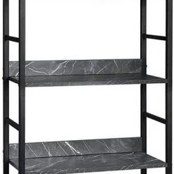 EUGAD Bücherregal, 1-tlg., Standregal, Küchenregal, 5 offenen Regalebenen, MDF, Metall, Schwarz Marmor Golden-Weißer Marmor, Vintage