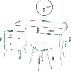 EUGAD Schminktisch (1-St), Schminktisch mit Hocker und Spiegel, Frisiertisch mit 4 Schubladen und Kosmetiktisch Frisierkommode für Schlafzimmer, Weiß Gold -TischStuhl Verkäufe 18cba373 3850 51ca 9242 e707a8207497