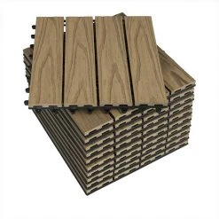 EUGAD WPC-Fliesen, 11er-Set WPC Balkonfliesen 3D Holzstruktur für 1m² Hellbraun