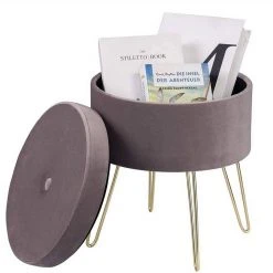 EUGAD Sitzhocker, Samthocker mit Stauraum, rund, mit stabilen goldenen Metallfüßen, Türkis Dunkelgrau, Dunkelgrün, Hellgrau, Rosa, Türkis -TischStuhl Verkäufe 1f947e20 e93f 5a66 999c 5c2fd72f9d6f