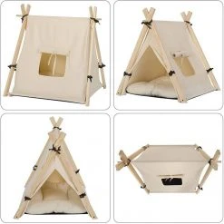EUGAD Tierhaus, Tipi Hundezelt Katzenzelt 45x55x45cm Kätzchen Chihuahua Havaneser Kaninchen mit Kissen abnehmbar waschbar faltbar Weiß -TischStuhl Verkäufe 220050b5 b90e 4987 8b19 3d18f08eee5e