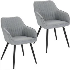 EUGAD Esszimmerstuhl (1 Stück), Küchenstuhl Wohnzimmerstuhl Sitzfläche aus Leinen Polsterstuhl mit Armlehne Metallbeine für Esszimmer Wohnzimmer Küche,Dunkelgrau Hellgrau -TischStuhl Verkäufe 227f97cb 4199 4451 bea8 6a8f672a0dd7