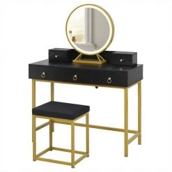 EUGAD Schminktisch (1-St), Schminktisch mit LED-Beleuchtung in 3 Farben, Kosmetiktisch mit Spiegel und Hocker, 5 Schubladen, 100x40x140cm, Modern Kosmetiktisch Weiß Schwarz, Wei&szlig; -TischStuhl Verkäufe 237377bc 5c67 4f90 b15d 0fe4ccbb1d2f