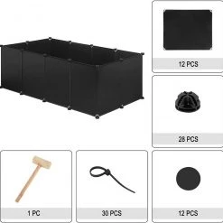 EUGAD Freigehege, Freigehege für Kaninchen Hasen Meerschweinchen Welpenauslauf DIY, 12 Platten 145 x 75 x 46 cm Grau, Schwarz, Transparent, Weiß -TischStuhl Verkäufe 23f5c2dd f9fa 4f43 b547 fb39b36b7be6