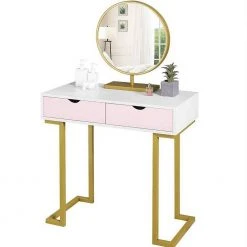 EUGAD Schminktisch (1-St), Schminktisch Frisiertisch Kommode mit Spiegel modern Kosmetiktisch mit 3 Schubladen Weiß-Rosa-Golden -TischStuhl Verkäufe 242550b3 d79c 4242 8a5c 353dc8812381