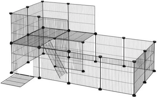 EUGAD Freigehege, Freigehege für Kaninchen Hasen Meerschweinchen Welpenauslauf Laufgitter mit Tür Doppelstöckig DIY 22 Platten Schwarz 140 x 70 x 70 cm -TischStuhl Verkäufe 254783b8 0603 51d5 8466 fa8c165a6409