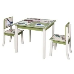 EUGAD Kindersitzgruppe, (3-tlg), Kinder Tischset mit Kantenschutz im Kinderzimmer Kindermöbel aus MDF und Kiefernholz Zoomotive(1 Tisch und 2 Stühle, 3-tlg)