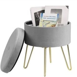 EUGAD Sitzhocker, Samthocker mit Stauraum, rund, mit stabilen goldenen Metallfüßen, Türkis Dunkelgrau, Dunkelgrün, Hellgrau, Rosa, Türkis -TischStuhl Verkäufe 28d42238 57e3 536f b0bd 6c857c9a9096