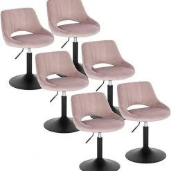 EUGAD Barhocker (6 St), Barstuhl Barsessel Sessel Loungesessel höhenverstellbar Clubsessel Cocktailsessel Drehsessel Samt Sitzhöhe 40–55 cm Rosa Dunkelgrau, Schwarz