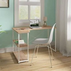 EUGAD Schreibtisch, PC-Tisch Bürotisch Arbeitstisch mit Bücherregal Holz 120x74x71,5 cm Hell Eiche Holz Vintage, Wei&szlig;+Hell Eiche -TischStuhl Verkäufe 31d7c9db e185 5b86 bd5a 730f3acb4c10