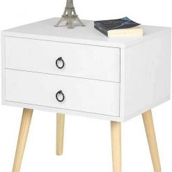 EUGAD Nachttisch, Beistelltisch mit 2 Schubladen Nachtkommode Nachtschrank Holzbeine MDF 46x35x50cm Weiß Grau, Wei&szlig; -TischStuhl Verkäufe 3218c581 6d3f 5ce4 b347 0b9a9a7104b5
