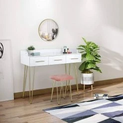 EUGAD Schminktisch, mit 3 Schubladen Tischplatte 100x40cm, Kosmetiktisch für Schlafzimmer, Weiß -TischStuhl Verkäufe 32c860b4 7c84 41f2 9c47 014e78dcc441