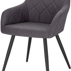 EUGAD Esszimmerstuhl (1 Stück), Wohnzimmerstuhl aus Leinen Polsterstuhl mit Armlehnen und Rückenlehne schwarze Gestell aus Metall Hellgrau Dunkelgrau -TischStuhl Verkäufe 33232cc2 0815 4dcb bf57 69a941fdeef6