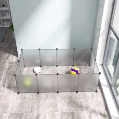 EUGAD Freigehege, Freigehege für Kaninchen Hasen Meerschweinchen Welpenauslauf DIY, 12 Platten 145 x 75 x 46 cm Grau, Schwarz, Transparent, Weiß -TischStuhl Verkäufe 3675b677 6e2d 5d1a a2d3 d9fd5c8ab213