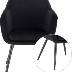 EUGAD Polsterstuhl (1 Stück), Küchenstuhl Samt Stuhl Sessel mit Armlehne, Metallbeine, für Esszimmer Wohnzimmer, Schwarz Dunkelgrau -TischStuhl Verkäufe 3676914c 32ee 4f4d 8bb6 578735d03845
