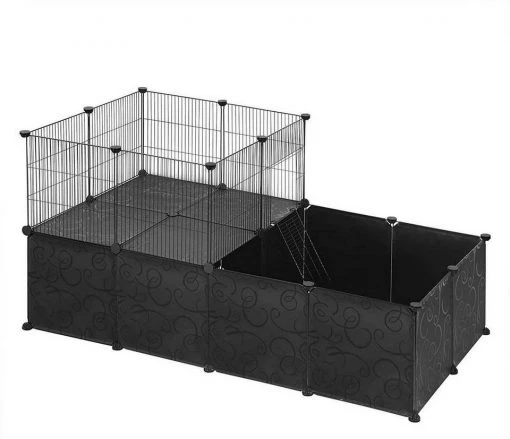 EUGAD Freigehege, mit Bodenplatten Kaninchen Hasen Meerschweinchen Welpenauslauf Laufgitter mit Tür&Treppe Doppelstöckig DIY Schwarz 38 Platten (35x35cm/Platte) 145x75x75 cm -TischStuhl Verkäufe 374e150d 7aef 5d3a b7b5 8e1e8ee91da5