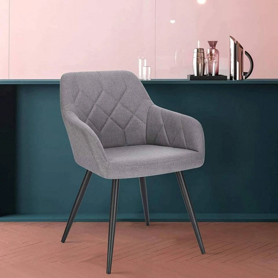 EUGAD Esszimmerstuhl (2 Stück), Wohnzimmerstuhl aus Leinen Polsterstuhl mit Armlehnen und Rückenlehne schwarze Gestell aus Metall Hellgrau Dunkelgrau 2 EUGAD Esszimmerstuhl (2 Stück), Wohnzimmerstuhl aus Leinen Polsterstuhl mit Armlehnen und Rückenlehne schwarze Gestell aus Metall Hellgrau Dunkelgrau – Bild 2