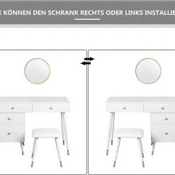 EUGAD Schminktisch (1-St), Schminktisch mit Hocker und Spiegel, Frisiertisch mit 4 Schubladen und Kosmetiktisch Frisierkommode für Schlafzimmer, Weiß Gold -TischStuhl Verkäufe 3ac3a8dc 6d54 5d96 b2e5 60da20ead468