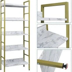 EUGAD Bücherregal, 1-tlg., Standregal, Küchenregal, 5 offenen Regalebenen, MDF, Metall, Schwarz Marmor Golden-Wei&szlig;er Marmor, Vintage -TischStuhl Verkäufe 3c49ce98 8105 5cba a663 39d4c5e8c7bf