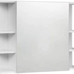 EUGAD Spiegelschrank Badezimmerspiegel Hängeschrank mit 8 Ablagen mit Tür Weiß