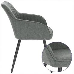 EUGAD Esszimmerstuhl (1 Stück), Küchenstuhl Wohnzimmerstuhl Sitzfläche aus Leinen Polsterstuhl mit Armlehne Metallbeine für Esszimmer Wohnzimmer Küche,Dunkelgrau Hellgrau -TischStuhl Verkäufe 3f2bf7dd a9f0 5aa4 9bfa 1b88f07d8353