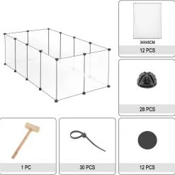 EUGAD Freigehege, Freigehege für Kaninchen Hasen Meerschweinchen Welpenauslauf DIY, 12 Platten 145 x 75 x 46 cm Grau, Schwarz, Transparent, Weiß -TischStuhl Verkäufe 3f40263b c2ec 43eb 9676 57337fcab150