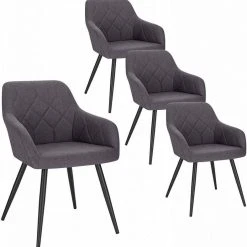 EUGAD Esszimmerstuhl (4 Stück), Wohnzimmerstuhl aus Leinen Polsterstuhl mit Armlehnen und Rückenlehne schwarze Gestell aus Metall Hellgrau Dunkelgrau -TischStuhl Verkäufe 40824af9 9ec6 5a37 9d05 6ec26e6f9ada