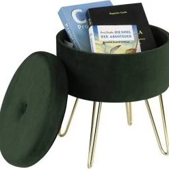 EUGAD Sitzhocker, Samthocker mit Stauraum, rund, mit stabilen goldenen Metallfüßen, Türkis Dunkelgrau, Dunkelgrün, Hellgrau, Rosa, Türkis -TischStuhl Verkäufe 413c7885 9c78 5694 adbc 98dbdaf8337d