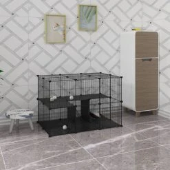 EUGAD Freigehege, Freigehege Kaninchen mit Stauraum Hasen Meerschweinchen Welpenauslauf Laufgitter mit Tür&Treppe DIY Schwarz 38 Platten (35x35cm/Platte) 105 x 70 x 70 cm -TischStuhl Verkäufe 43d2b45a cf98 510f 9495 7ca5273eccea