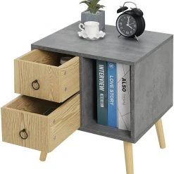 EUGAD Nachttisch (1-St), Nachtkommode mit 2 Schubladen und Ablagefach, Nachtschrank, Industrial-Design, Beistelltisch, Sideboard für Schlafzimmer, Wohnzimmer, einfach Aufbau -TischStuhl Verkäufe 44627c82 319a 410d abfa 06bdfb1546ce