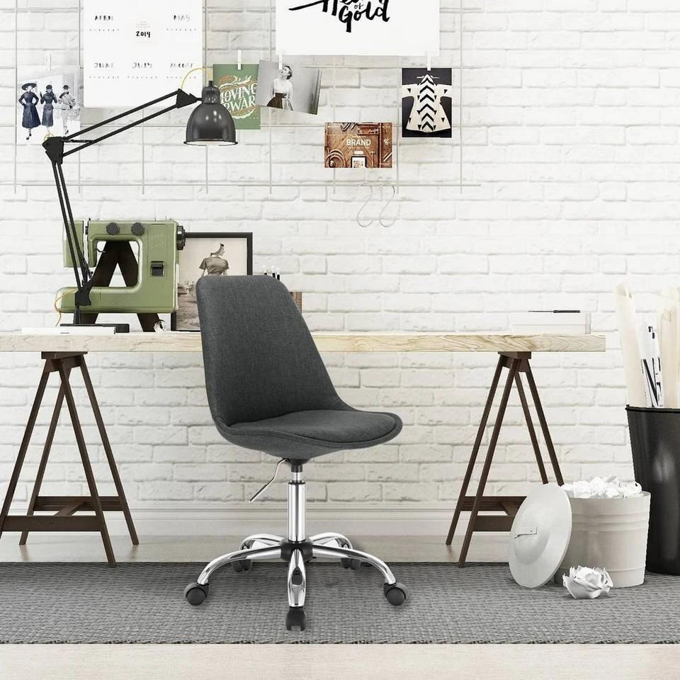 EUGAD Schreibtischstuhl, Arbeitshocker, Stoffbezug, 360° drehbar, Dunkelgrau Duneklgrau, Hellgrau 2 EUGAD Schreibtischstuhl, Arbeitshocker, Stoffbezug, 360° drehbar, Dunkelgrau Duneklgrau, Hellgrau – Bild 2