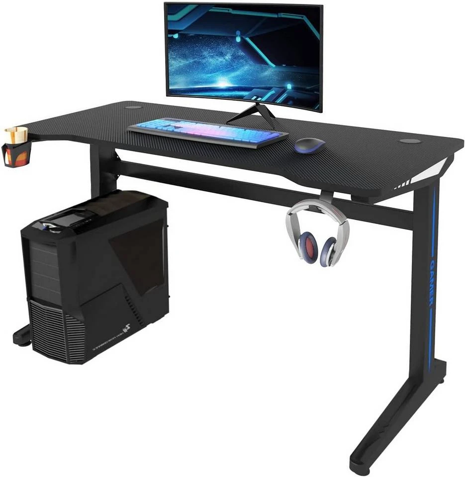 EUGAD Gamingtisch, Gaming Tisch mit LED 120x60cm Ergonomischer Schwarz Computertisch Schreibtisch PC Tisch mit Kabelmanagement Becherhalter Kopfhörerhalterung 4 EUGAD Gamingtisch, Gaming Tisch mit LED 120x60cm Ergonomischer Schwarz Computertisch Schreibtisch PC Tisch mit Kabelmanagement Becherhalter Kopfhörerhalterung – Bild 4