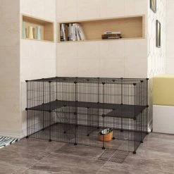 EUGAD Freigehege, Freigehege Kaninchen mit Stauraum Hasen Meerschweinchen Welpenauslauf Laufgitter mit Tür&Treppe DIY Schwarz 41 Platten (35x35cm/Platte) 105 x 70 x 70 cm -TischStuhl Verkäufe 488a0952 9a59 524c 93e4 30c71be831ea