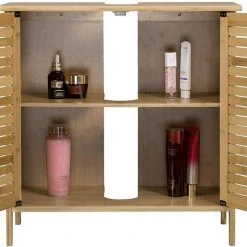 EUGAD Waschbeckenunterschrank (1-St) Unterschrank Badezimmerschrank Waschtisch Badschrank mit 2 Türen 60x30x60cm Bambus -TischStuhl Verkäufe 48c38378 e779 54d9 997b 616b947275fb