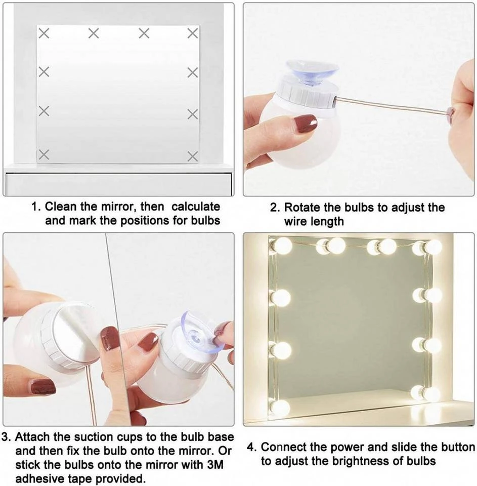 EUGAD Schminktisch, Frisiertisch 10 LED-Lampen mit Schubladen 80x40cm Schwarz Weiß 7 EUGAD Schminktisch, Frisiertisch 10 LED-Lampen mit Schubladen 80x40cm Schwarz Weiß – Bild 7