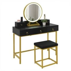 EUGAD Schminktisch (1-St), Schminktisch mit LED-Beleuchtung in 3 Farben, Kosmetiktisch mit Spiegel und Hocker, 5 Schubladen, 100x40x140cm, Modern Kosmetiktisch Weiß Schwarz, Wei&szlig; -TischStuhl Verkäufe 4afbf984 2fec 4274 b281 4e82952e7268