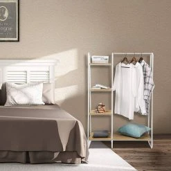 EUGAD Garderobenständer, Kleiderständer,mit Regal, Metall, Holz,im Flur, Wohnzimmer, Dunkelbraun-Schwarz Eiche-Weiß, Sand-Weiß -TischStuhl Verkäufe 4be7af27 6e27 5eaa 85cb cca234ab9454