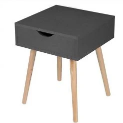 EUGAD Nachttisch, Beistelltisch mit Schublade Nachtkommode, Holzbeine MDF, Grau Weiß