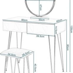 EUGAD Schminktisch (1-St), Frisiertisch mit Hocker und Spiegel, 360° schwenkbar Schminkspiegel, Kosmetiktisch mit 2 Schubladen, gepolsterte Samthocker, 3D Effekt Schublade, Weiß und golden -TischStuhl Verkäufe 4ee7af3f 6f18 4c00 8cc8 7ed08a2e64c5
