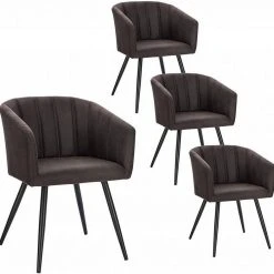 EUGAD Esszimmerstuhl, 4er-Set Esszimmerstuhl Polsterstuhl aus Stoffbezug Dunkelbraun Grau